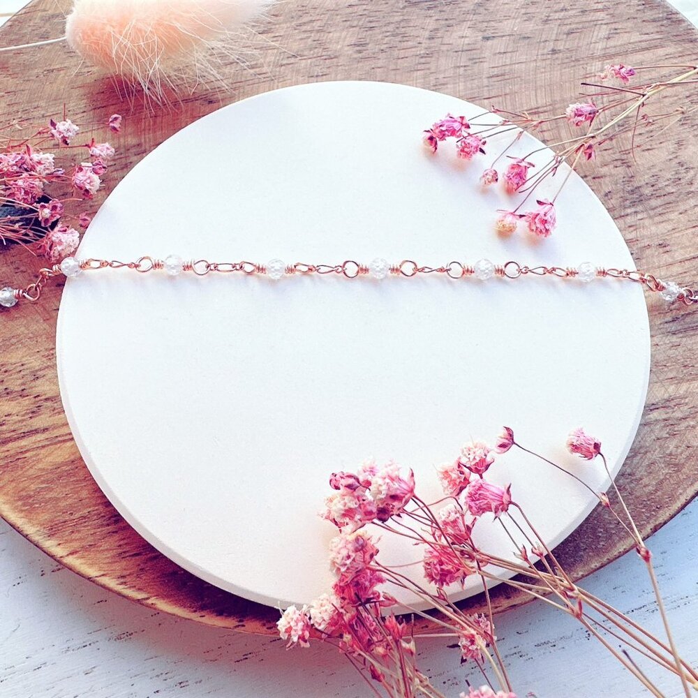 14k Rose Gold-Filled Mini White Zircon Rose Gold Chain Anklet | Handmade in BC